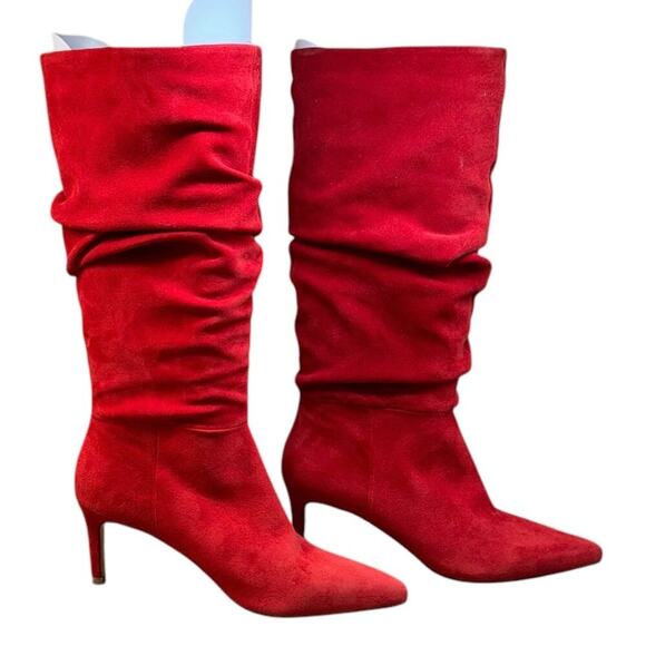 Dune London Suede Slouchy Dress Boots Red Size 7 Stiletto Pull On New W/O Box - Picture 6 of 10